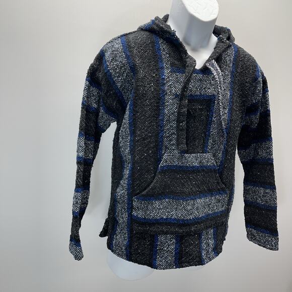 Earthbound Trading Co. Blue Black White Striped Drug Rug Hoodie Size S - Picture 3 of 6